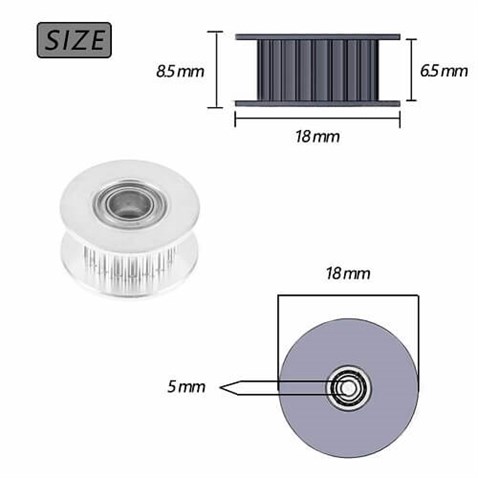 GT2 6mm Kayış karşılık Rulmanlı Kasnak 20 Dişli İç Çap 5mm