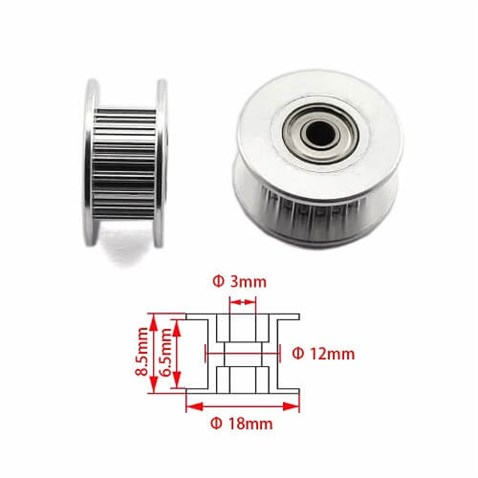 GT2 6mm Kayış karşılık Rulmanlı Kasnak 20 Dişli İç Çap 3mm