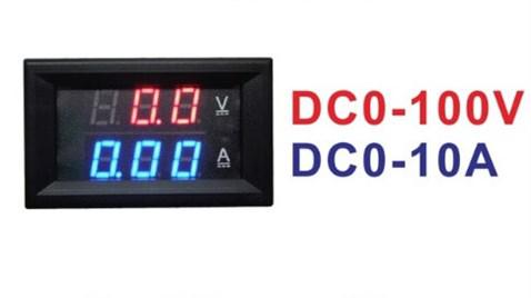 Dijital Voltmetre Ampermetre DC 0-100V 10A Kırmızı Mavi Panel Tipi